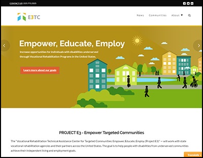 Vocational Rehabilitation Technical Assistance Center for Targeted Communities: Empower, Educate, Employ (Project E3) website screenshot