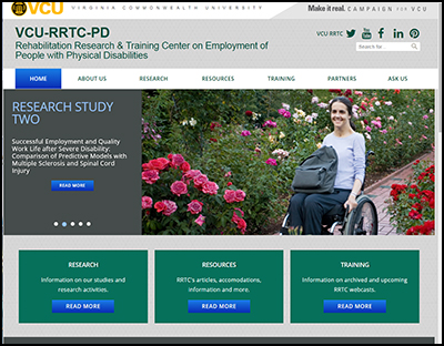 VCU RRTC on Employment of People with Physical Disabilities website screenshot