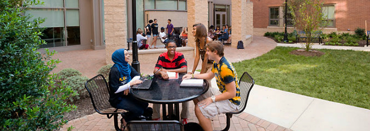 college students talking on campus